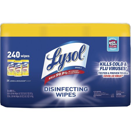 LYSOL Lemon/Lime Disinfecting Wipes, Canister, Lemon; Lime Blossom, 240 PK RAC84251